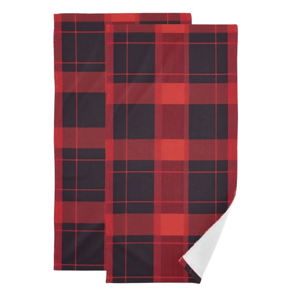 Red-black Plaid Hand Towel Absorbent Bath Towels for Bathroom Sports Gym 28" x 14" Set of 2