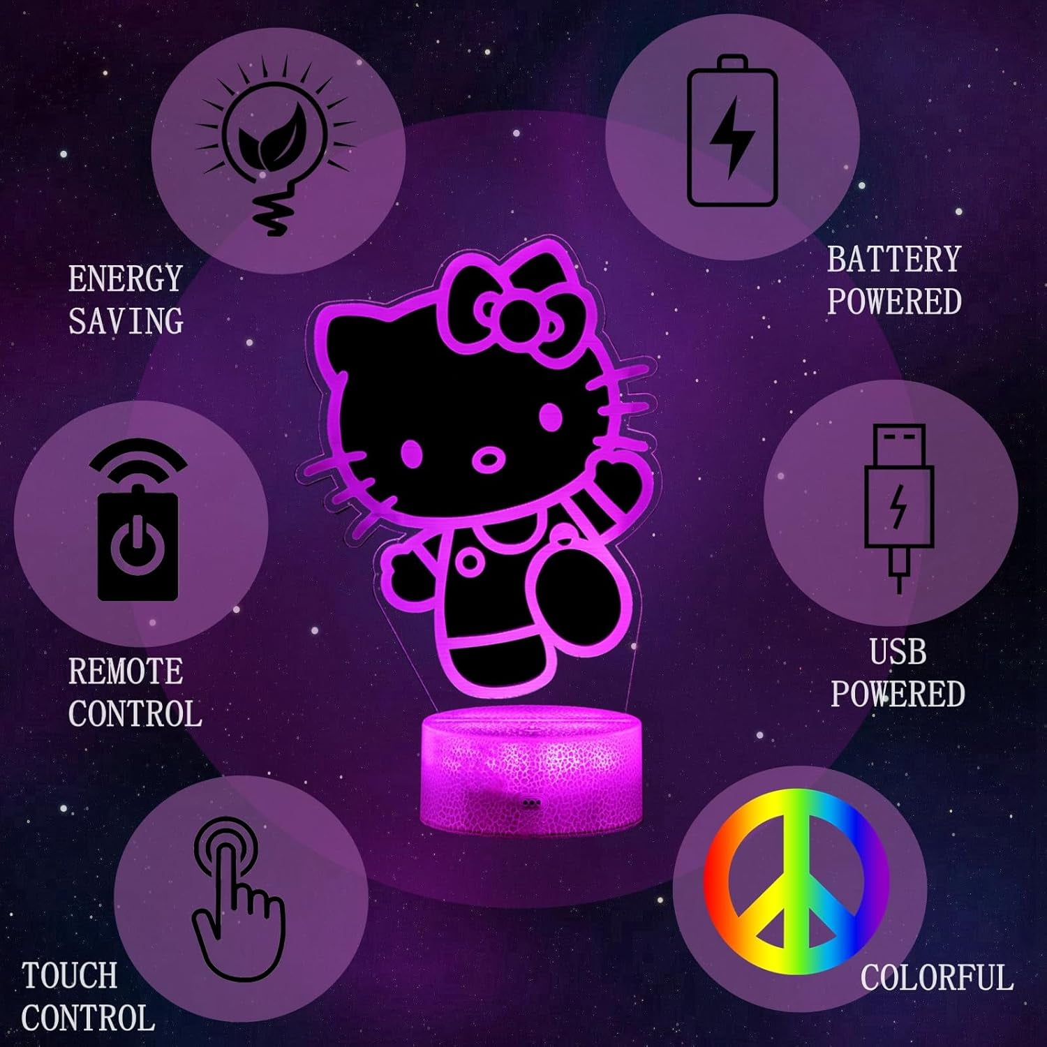 Aorsher Cute Night Light - Anime Charater Multi-Color Change Decor Kitty Lamp with Remote, Dim, Timer, Game Fan Gifts for Christmas Birthday