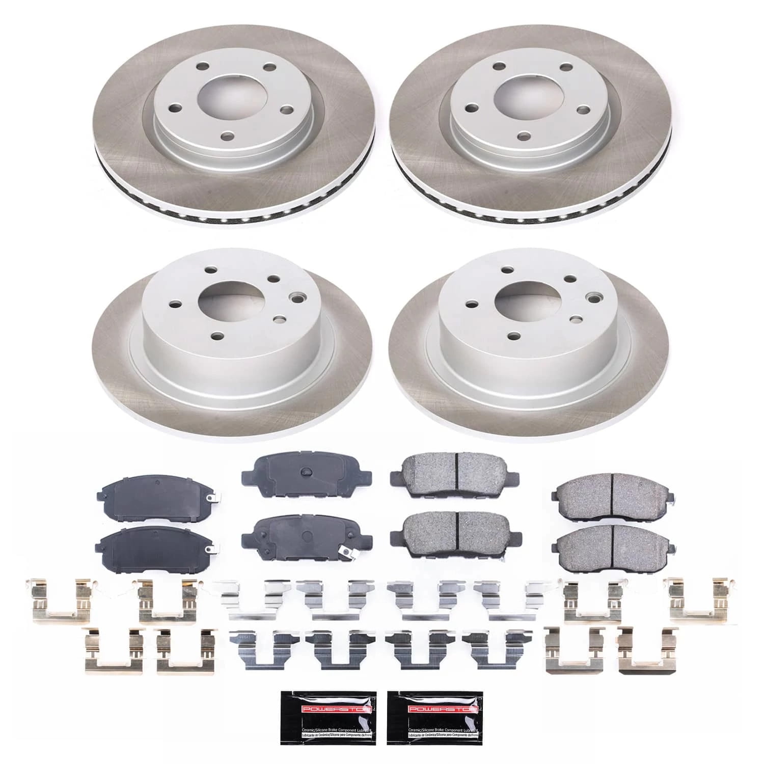 PowerStop Front and Rear Semi-Coated Rotor and Low-Dust Ceramic Brake Pad Kit SC6960