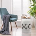 thumbnail image 2 of JERFIT 17 Inch White Ceramic Drum Stool, Garden Stool Side Table with Cut-Out Design for Patio, Balcony, Living Room Indoor Outdoor Use, 2 of 10