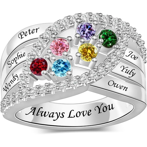 Mothers Day Rings with Birthstones Personalized Family Ring Engraved Mothers Ring Custom 1-6 Name Ring for Women Jewelry Gift for Mom Grandma