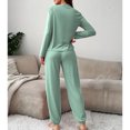 thumbnail image 3 of SWSMCLT Women's Long Sleeve Pajamas Set Pj Sleepwear Fall Elastic Waist Lounge Set Winter Pajama Set Crew Neck Loose High Waisted Closed Bottoms Drawstring Pants Green Small, 3 of 5