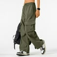 thumbnail image 7 of Womens Cargo Pants High Waisted Baggy Wide Leg Plus Size Parachute Pants with Pockets and drawstring Cargos Lightweight Trousers Y2K Army Green XXL, 7 of 7