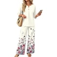 thumbnail image 3 of Womens Sets 2 Piece Outfits 3/4 Length Sleeve Tops and Wide Leg Pants Lounge Sets Summer Casual Matching Sweatsuits, 3 of 7