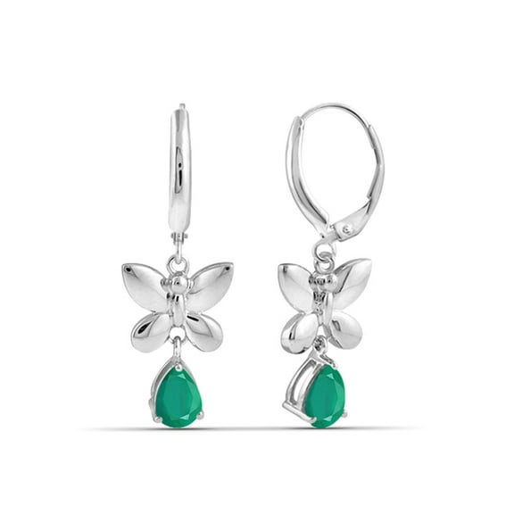 1 1/3 Carat T.G.W. Emerald Sterling Silver Dangling Earrings