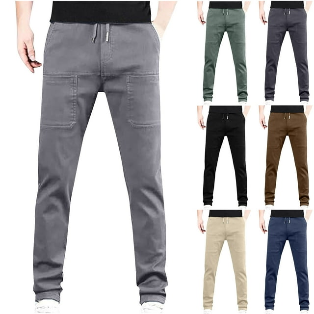 UVEASISHA Ventes Aujourd'hui Liquidation Grande Taille Pantalon Cargo à Cordon pour Hommes Pantalon de Randonnée Imperméable pour l'Extérieur Taille Élastique Jambe Droite Pantalon de Travail avec Poches Kaki P