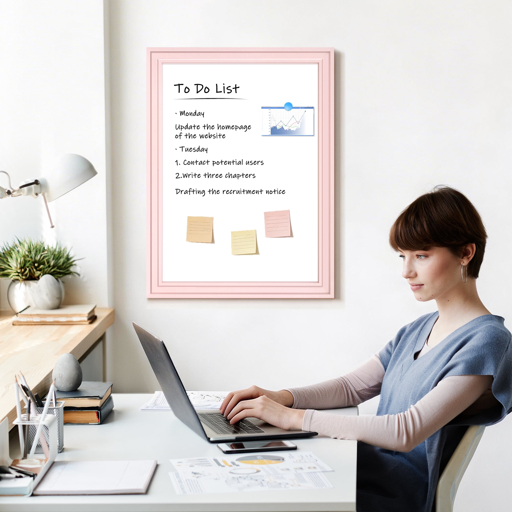 DOLLAR BOSS White Board Magnetic Whiteboard Dry Erase Board 24 X 18 Inches for Home School Office Wall Mount Magnetic Board Includes 1 Eraser & 4 Markers & 8 Magnets, Pink Wooden Frame