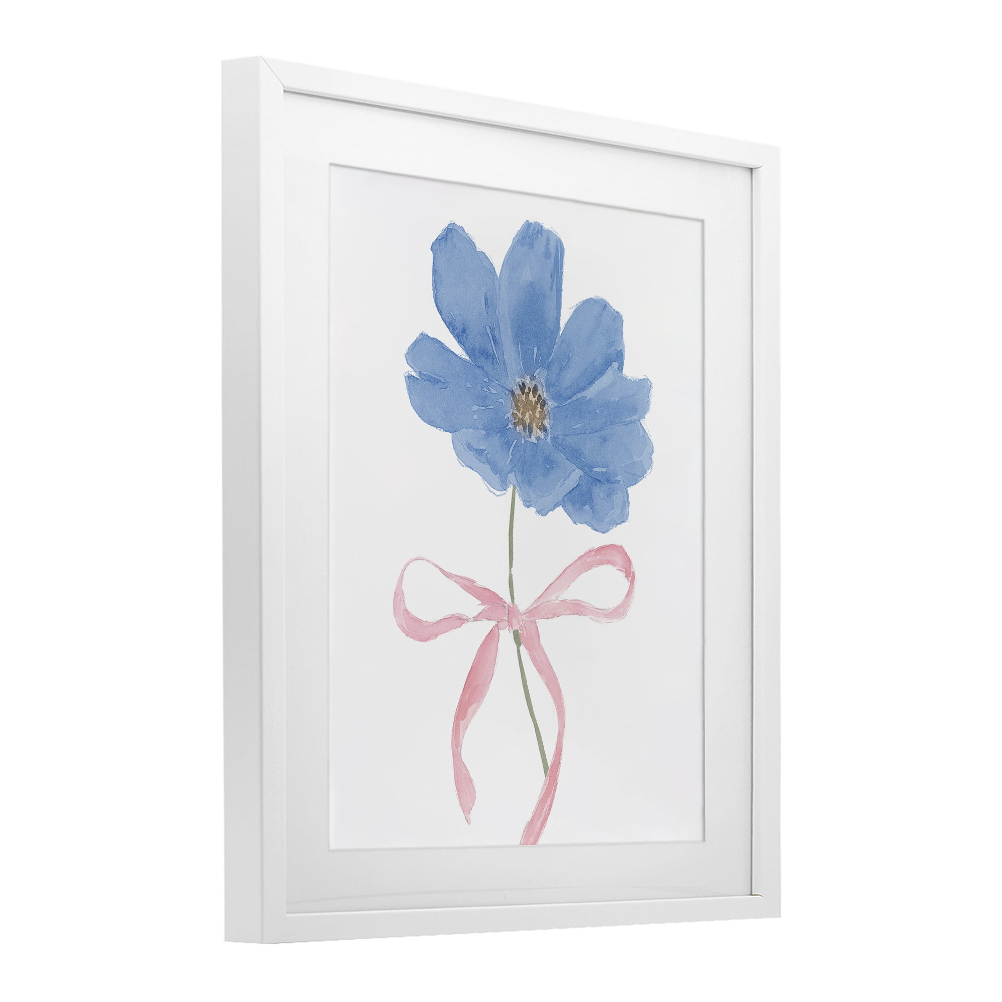 Stupell Industries Blue Bow Bloom White Framed Print Under Glass, design by Lucille Price