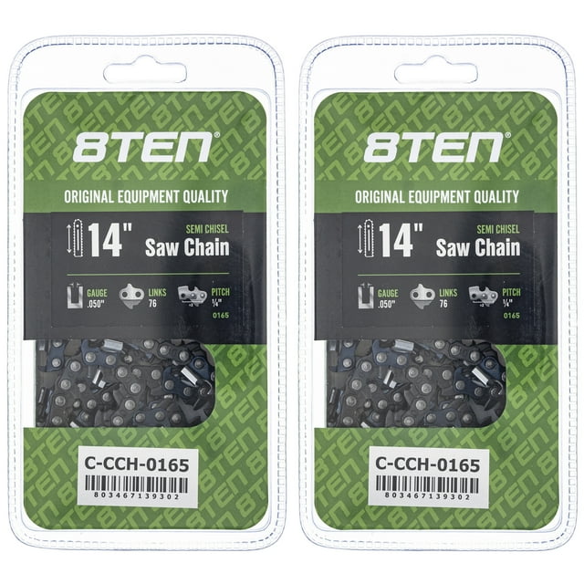8TEN Semi Chisel Chainsaw Chain 14 inch .050 1/4 76DL 2 Pack 810-CCC2387H