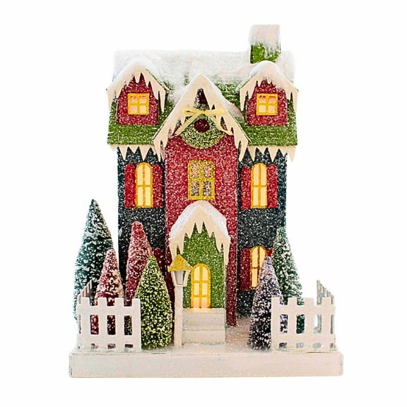 Jewel Tone House - One Putz House 10.5 Inch, Paperboard - Putz Christmas Village Lc0670 Grn Door