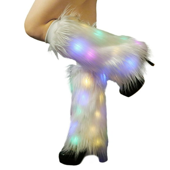CNKOO 1 Paire Femmes Automne Hiver Lumière LED Chauffe-Jambes Duveteux Imitation Fourrure Couvre-Bottes Peluche Élastique Chaussettes de Jambe Accessoires Mode