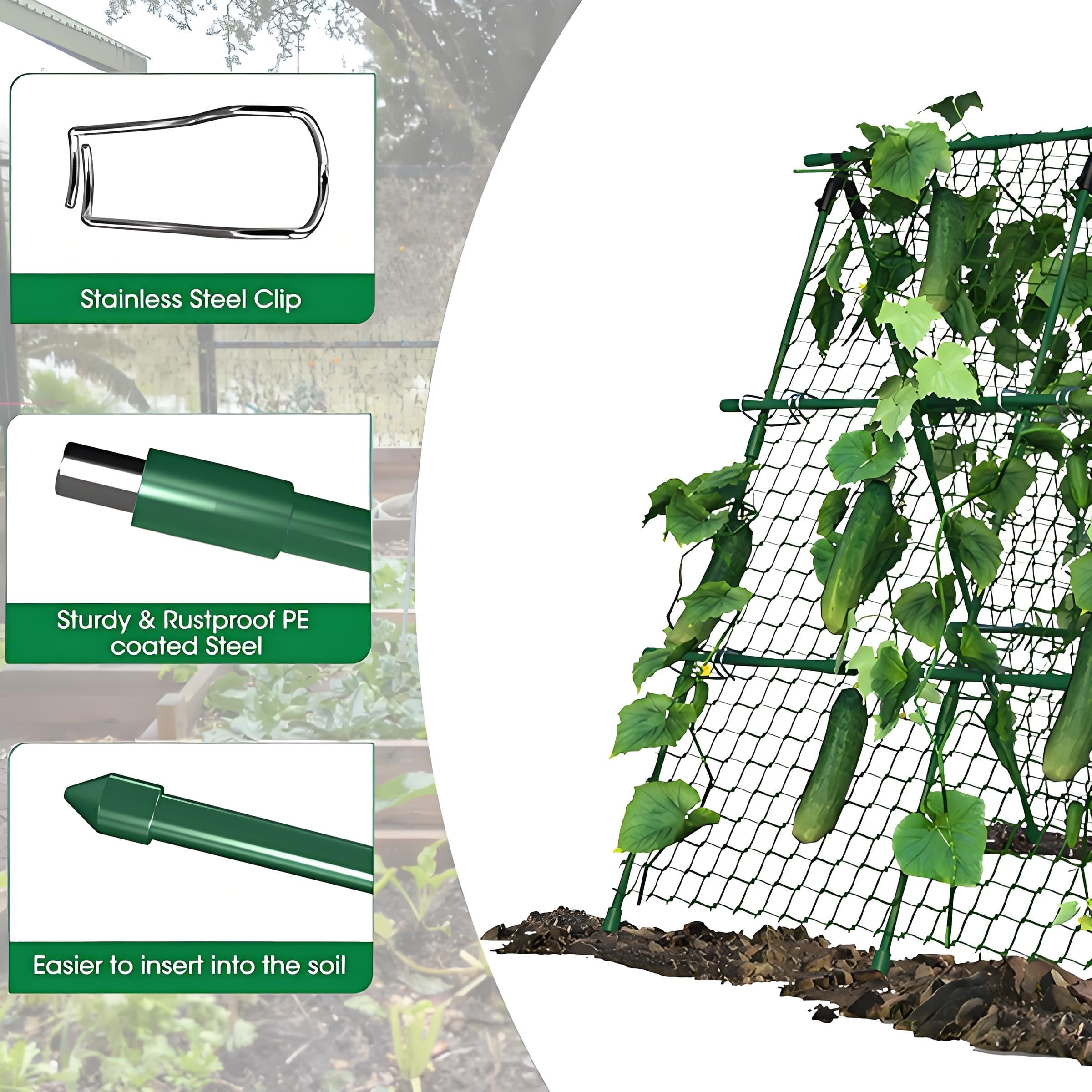 Danolapsi Cucumber Trellis, 4ft x 4ft Green Metal A-Frame Garden Trellis for Climbing Plants,Support for Cucumbers, Tomatoes, Peas, Beans, and Vines, Includes Netting, Fits Raised Beds