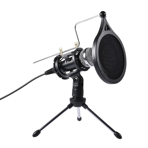 USB Computer Microphone Phone Condenser Mic with Acoustic Filter Stand Holder for Broadcast Podcasting Online Chatting