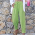 thumbnail image 1 of Lydiaunistar Casual Elastic Waist Long Pants for Women - Split Bandage Design Solid Pocket Full Length Stretch-Free Polyester Pants for Spring Summer Asian Fit Mint Green, 1 of 6