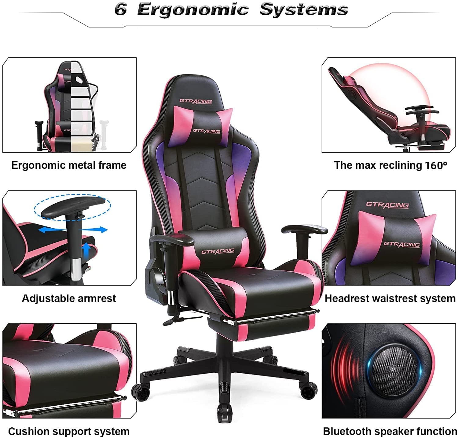 Lucklife Footrest Office Desk Chair Ergonomic Gaming Chair Black PU Leather Racing Style E-sports Gamer Chairs