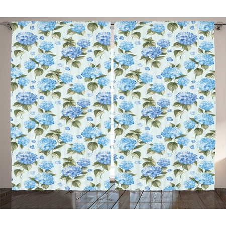 House Decor Curtains 2 Panels Set, Hydrangea Flowers Over Light Background Wedding Bridal Artistic Design, Living Room Bedroom Accessories, By