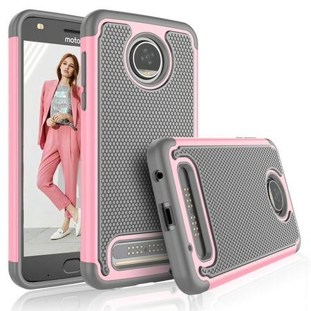 Moto Z2 Force Case, Motorola Z2 Force Droid Cover For Girls, Tekcoo [Tmajor] Shock Absorbing [Baby Pink] Rubber Silicone & Plastic Scratch Resistant Bumper Grip Rugged Hard Cases For Moto Z Force