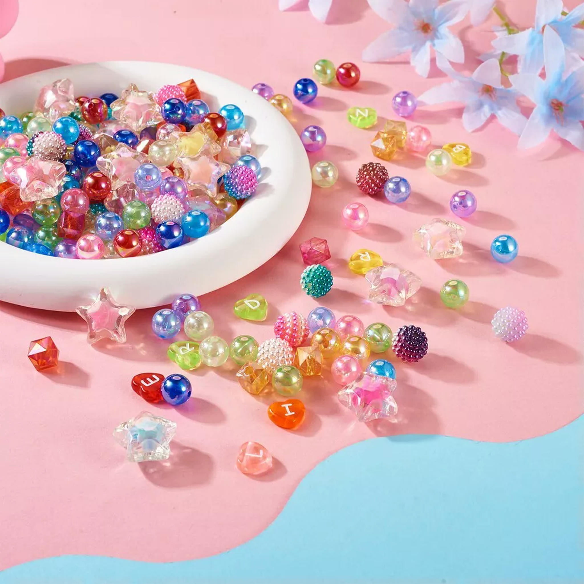 U8MO 380x Star Cube Heart Imitation Pearl Acrylic DIY Candy Color Bracelet Making Kit
