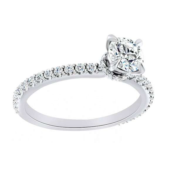 AFFY Simulated White Moissanite With Natural Diamond Engagement Band Ring In 14K White Gold, Size-7