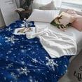 thumbnail image 3 of Navy Blue Christmas Snowflakes Throw Flannel Blanket 50x60In Winter Snowfall Shiny White Super Soft Cozy Bed Blanket, Lightweight Plush Fuzzy Bed Throw for Bedroom Sofa Couch Living Room, 3 of 4