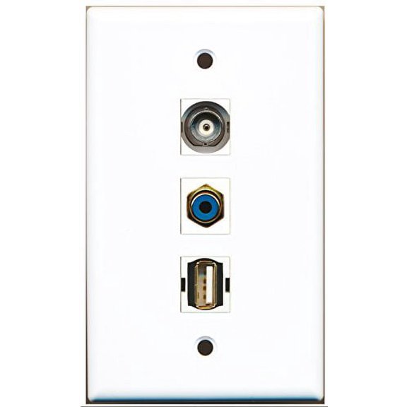 RiteAV - 1 Port RCA Blue and 1 Port USB A-A and 1 Port BNC Wall Plate