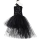 thumbnail image 5 of Vestido de tutú negro para niñas con cola, un hombro, lazo de diamantes de imitación, vestidos de fiesta de noche para niñas, vestido de baile de tul, disfraces de Halloween para niños, 5 of 5