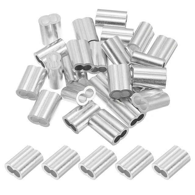 Unique Bargains 3/16' Aluminum Crimping Loop Sleeves, for Wire Rope Sleeves, Silver Tone 24 Pcs