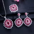 thumbnail image 6 of Colorful Cubic Zircon Big Flower Dangling Drop Necklace Earring Ring Jewelry Set, 6 of 7