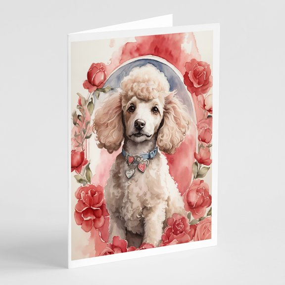 Poodle Valentine Roses Greeting Cards Pack of 8 7 in x 5 in