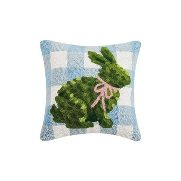 Peking Handicraft  16 x 16 in. Bunny Topiary Poly Filled Hook Pillow - 100 Percent Wool & Velvet Back