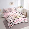 thumbnail image 3 of Manfei Cute Cow Bedding Sets Twin Size,Farmhouse Farm Animal Comforter Sets with Sheets,Pink Patchwork Plaid Bed in a Bag Twin Size For Girls,Microfiber Bedroom Decor Reversible,7-Piece, 3 of 7