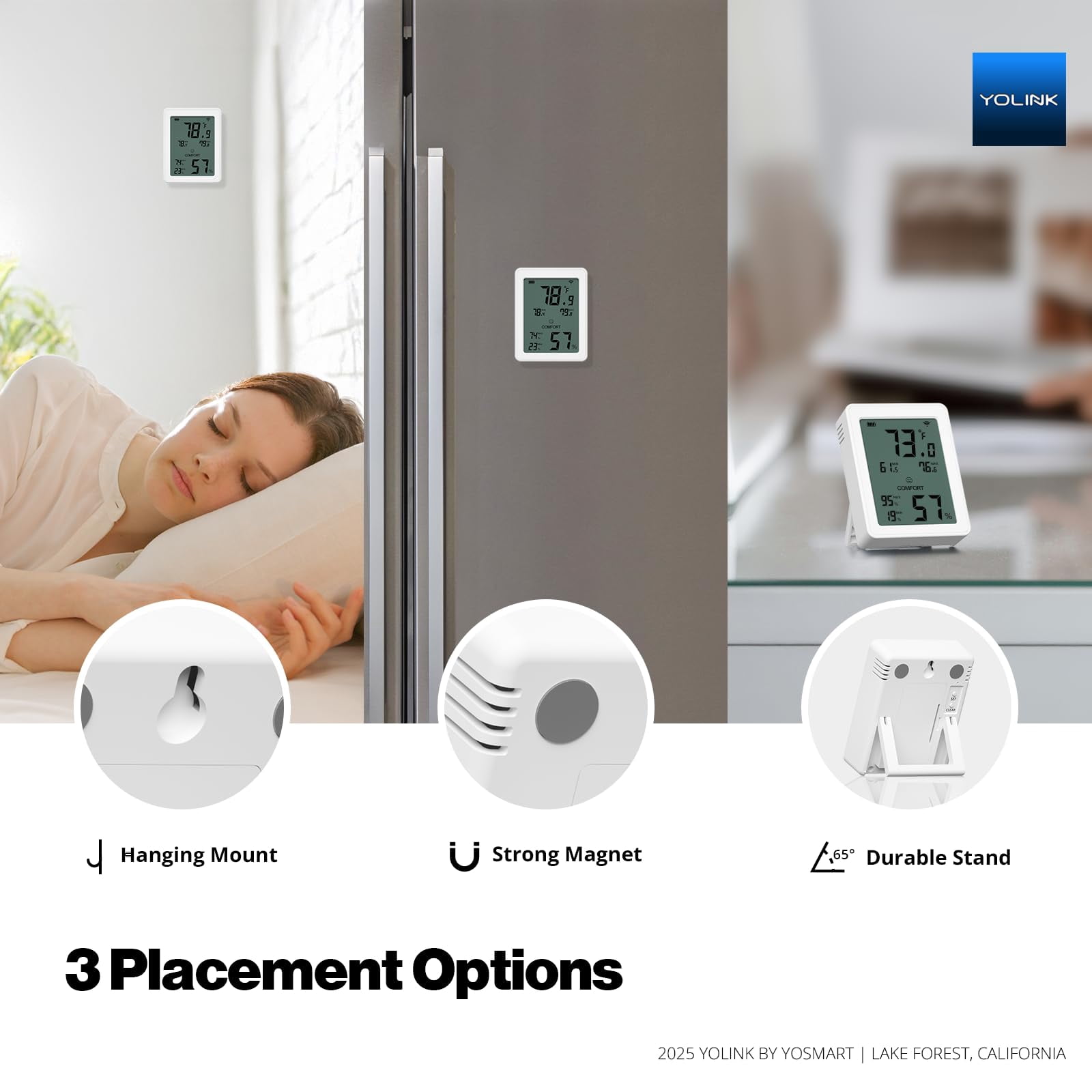 YoLink Indoor Thermometer Hygrometer YS8023 with LCD Comfort Display, Magnetic Mount for Kitchen Use, Max/Min Tracking, LoRa, 5-Year Battery, Alexa/IFTTT, Hub Included