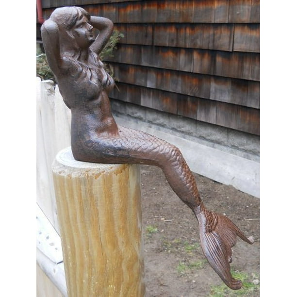 Cast Iron Sitting Mermaid Figure Nautical Decor Statue