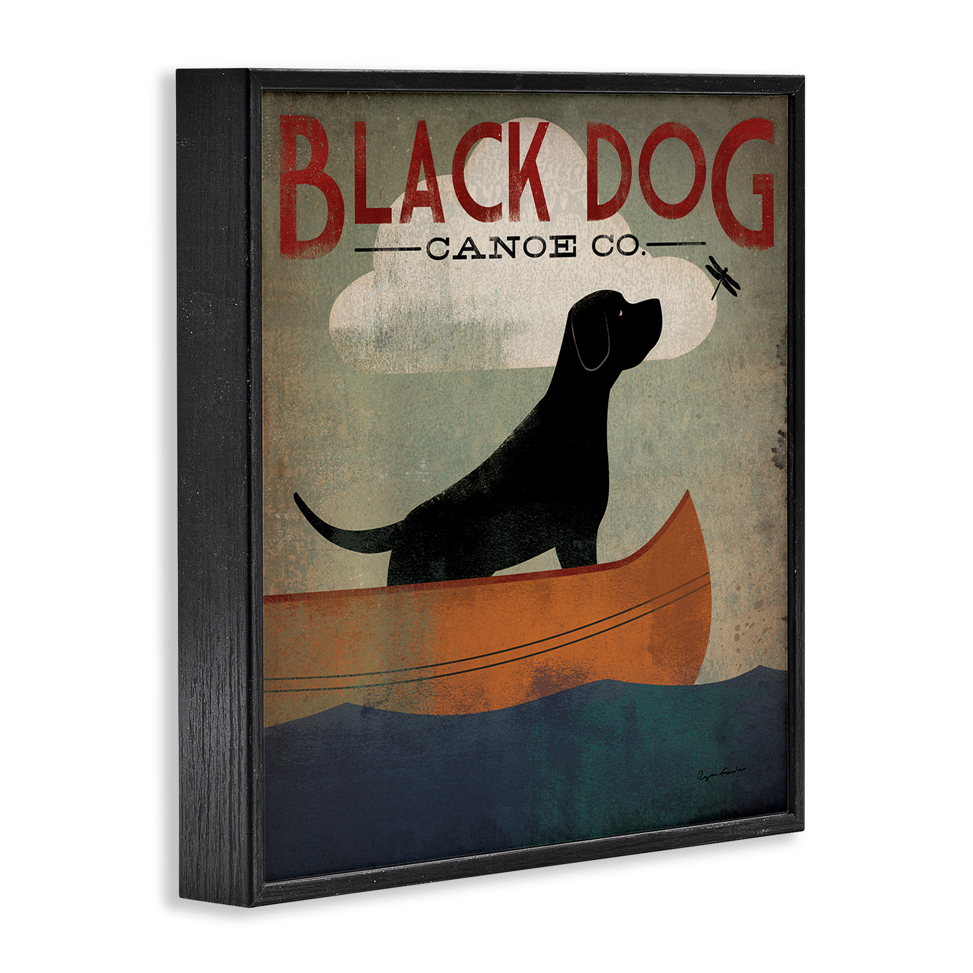 Stupell Industries Black Dog Canoe Company Animals & Insects Painting Black Framed Art Print Wall Art, 24 x 24