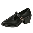 thumbnail image 6 of Women's Fashion Dress Pumps Point Toe Lace up Chunky Block High Heeled Oxford Work Business Leather Loafer Heels Shoes b-Black Size 8, 6 of 6