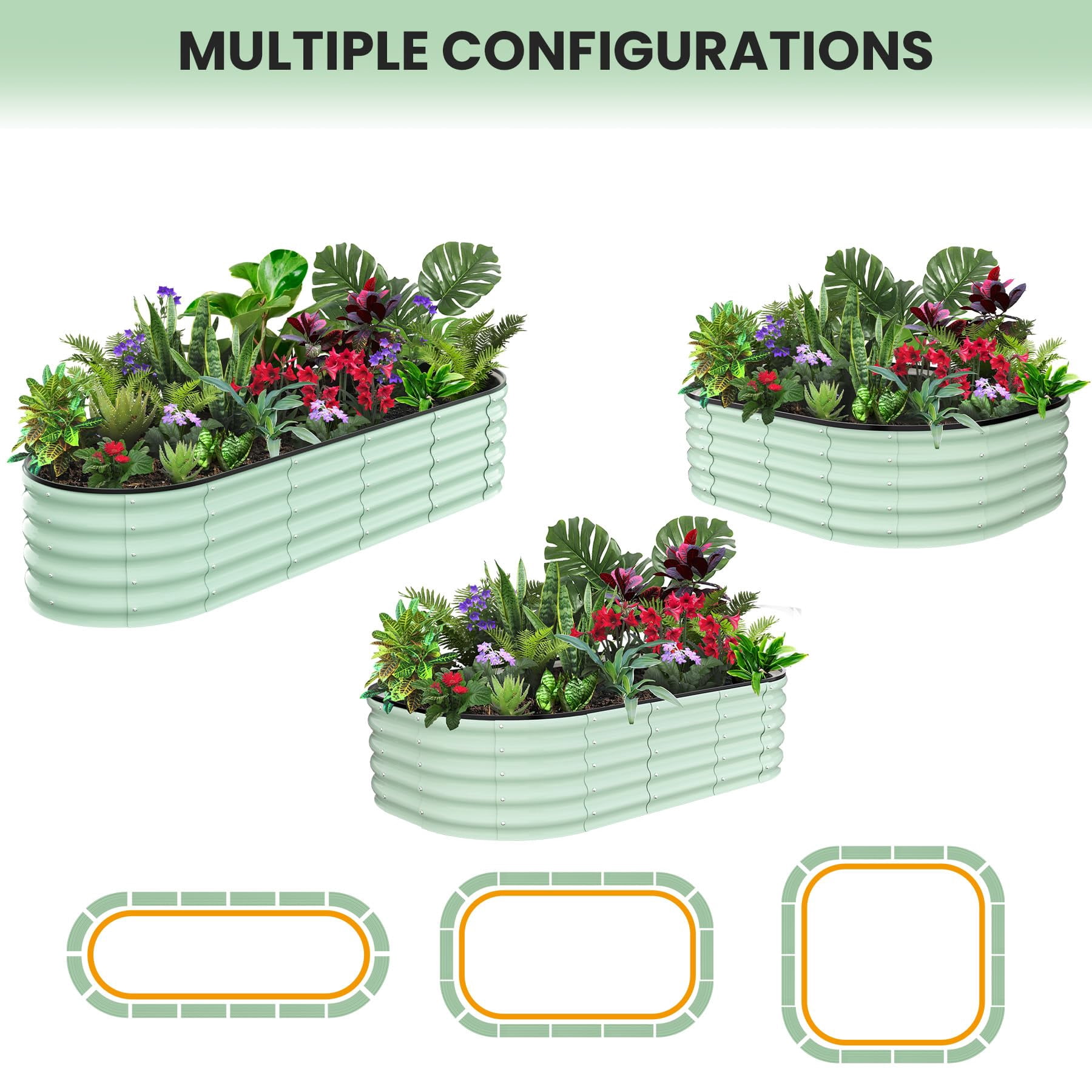 Yeshouse 8x2x1.5 FT Galvanized Raised Beds for Outdoor, Oval Raised Garden Bed with Open Base, Tool-Free Assembly Planter Raised Boxes for Outdoor Vegetables & Flowers, Green