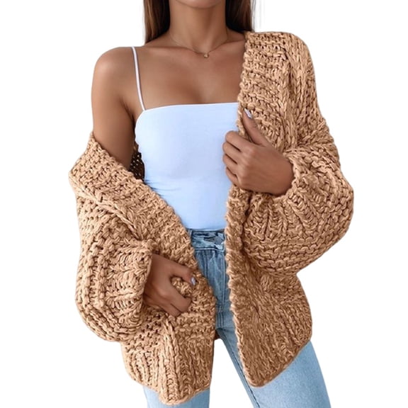 Womens Chunky Cardigan Cable Knit Oversized Open Front Cardigan Sweaters Khaki S