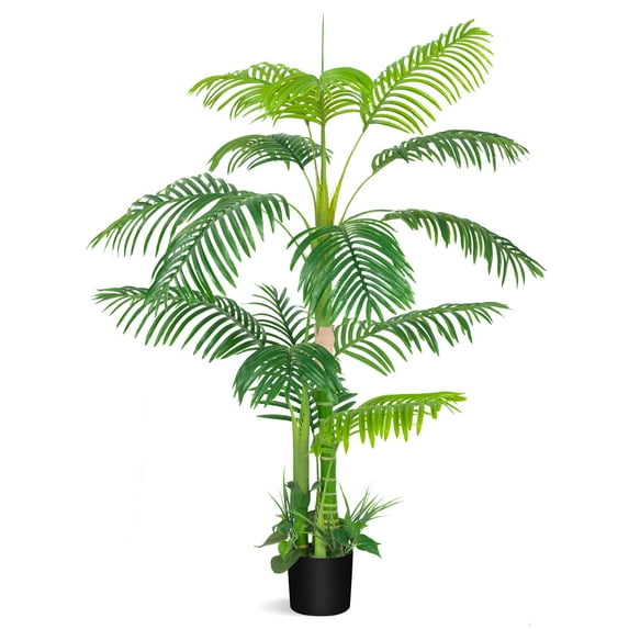 Yesfashion 64.5" Artificial Plant Palm Tree, Realistic Texture Potted Faux Plant for Home Office Indoor Outdoor Decor