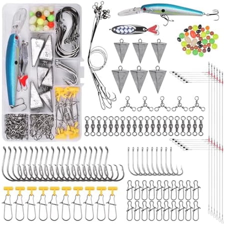 Saltwater Fishing Tackle Kit 136pcs Surf Fishing Gear Fish Finder Rigs Saltwater Fishing Lures Crankbait Spoon Pyramid Sinker Fishing Hooks Leaders Swivels Ocean Fishing Tackle Accessories
