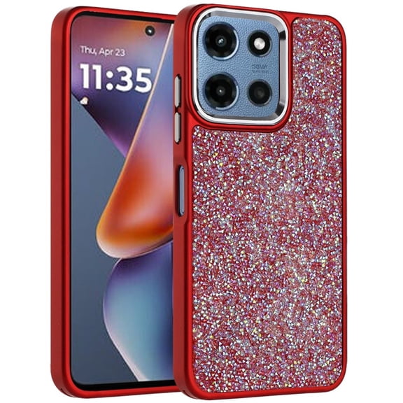 XPM for Motorola Moto G 5G 2026/2025 Crystal Sparkle Diamond Glass Full Mini Glitter Bling Frame TPU Hybrid Protective Phone Case Cover (Red)