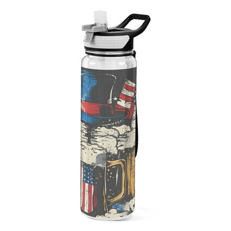 

Beer National Flag Hat Sports Water Bottle 32oz with Straw for Kids Travel Mug BPA Free Leak Proof for School