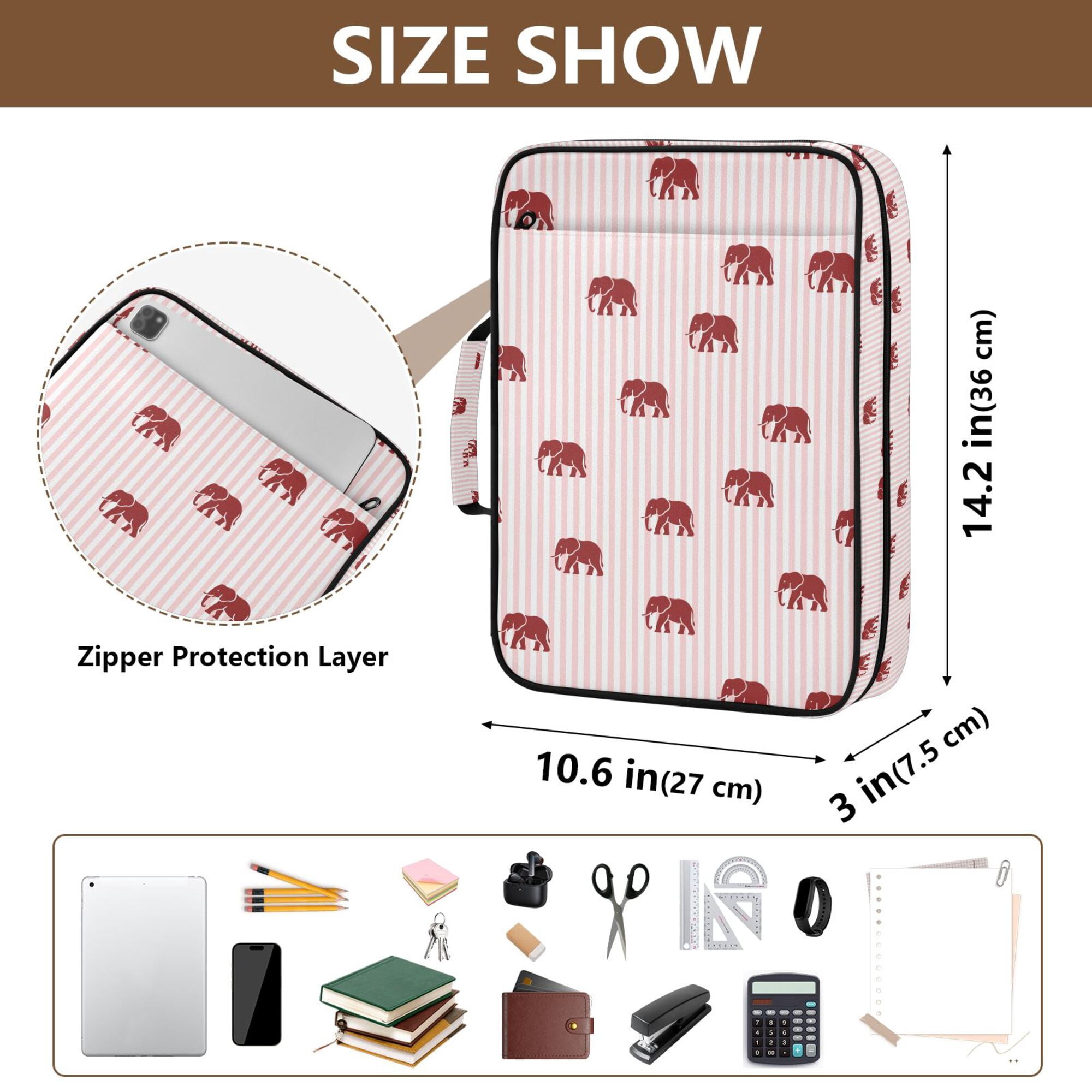 FORMRS Accordion File Folder A4 Size 7-Pocket Expanding Document Organizer Bag with 3 Ring Binder, Cartoon Elephant Pattern