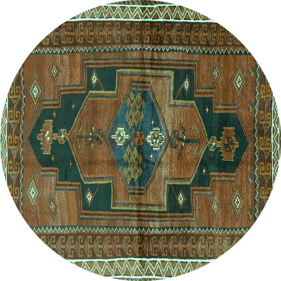 Ahgly Company Machine Washable Indoor Round Persian Turquoise Blue Traditional Area Rugs, 8' Round