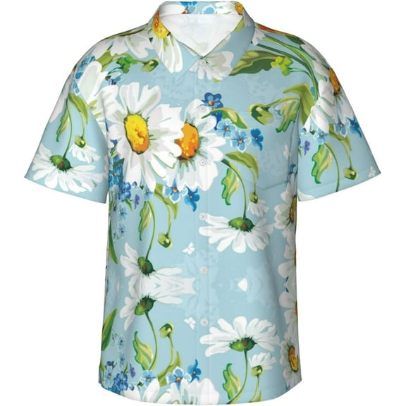 Black Daisy Mens Hawaiian Shirt Short Sleeve Casual Button Up Tropical Summer Beach Shirt