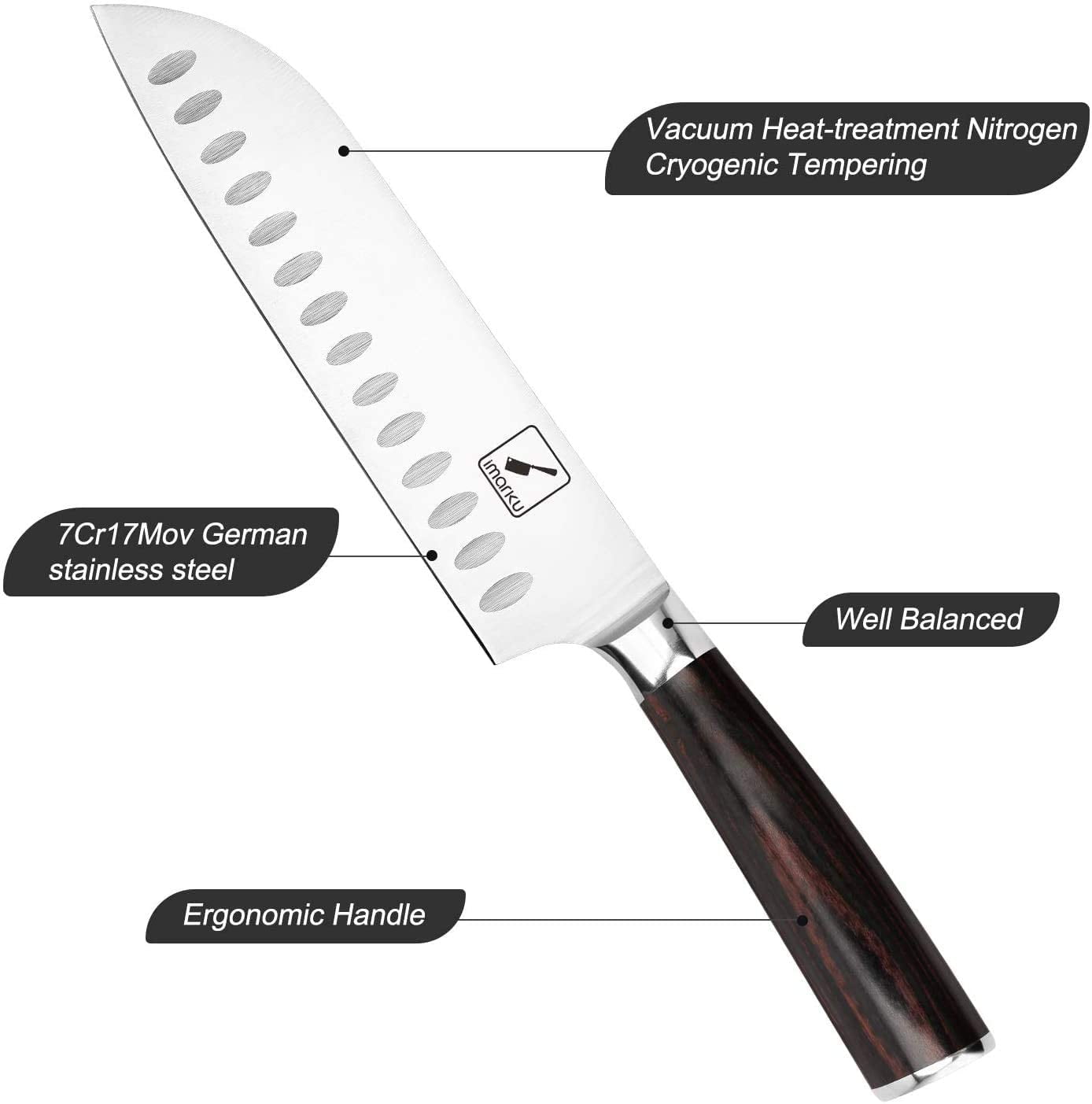Santoku Knife - imarku 7 inch Kitchen Knife Ultra Sharp Asian Knife Japanese Chef Knife - German HC Stainless Steel 7Cr17Mov - Ergonomic Pakkawood Handle,Fathers Day Gifts