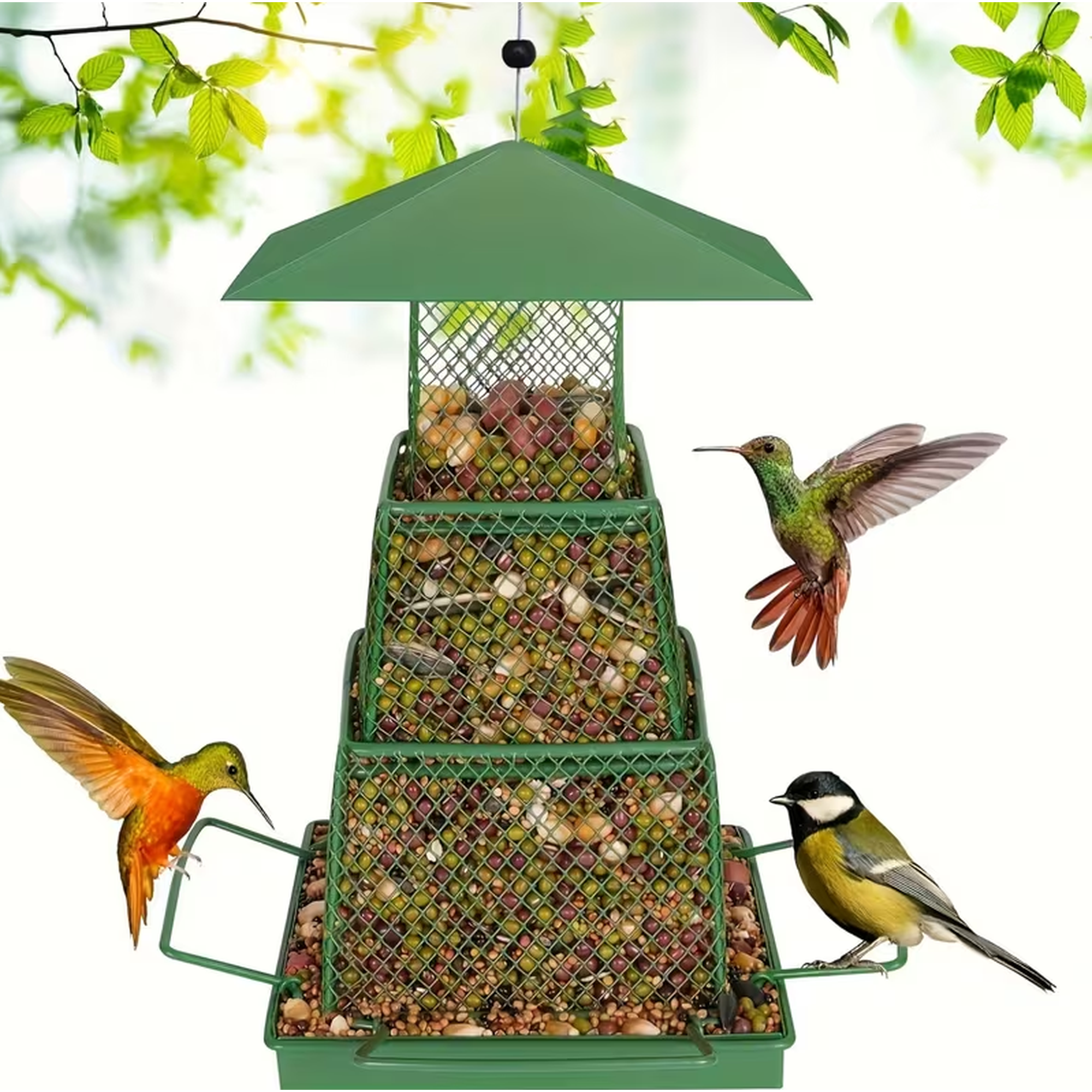 Paddsun Outdoor Bird Feeder, Heavy-Duty Squirrel Proof, Metal Mesh Design For Cardinals & Wild Birds For Garden & Yard Decor