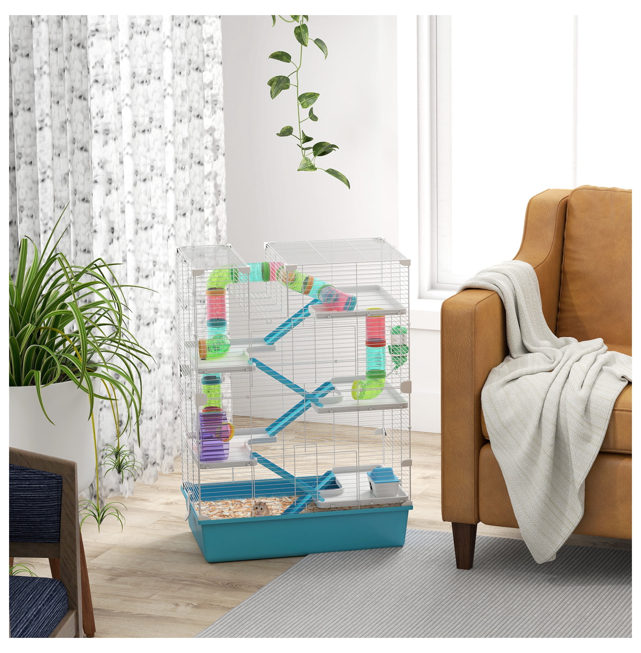 Hamster Cage 6 Tier with Tubes & Tunnels, Light Blue - Dwarf Hamster Gerbil Habitat