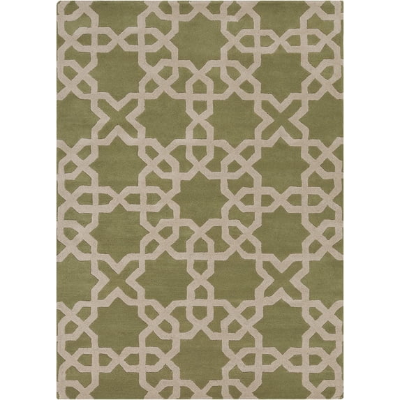 Hand-Tufted Contemporary Wool Rug 7'x10' Green/Cream