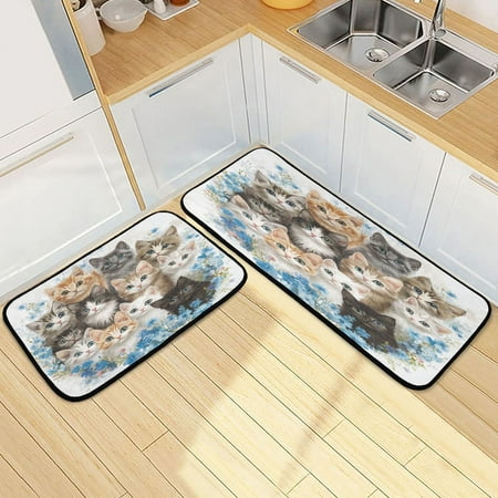 

Kitchen Rug Set 2 Pieces Non Slip Kitchen Mat for Kitchen Home Floor Sink 47 x19 +27 x19 Different Breeds Cats