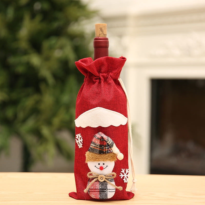 Christmas Wine Bottle Cover Bag Snowman Santa Claus Elk Dinner Party Table Decor 